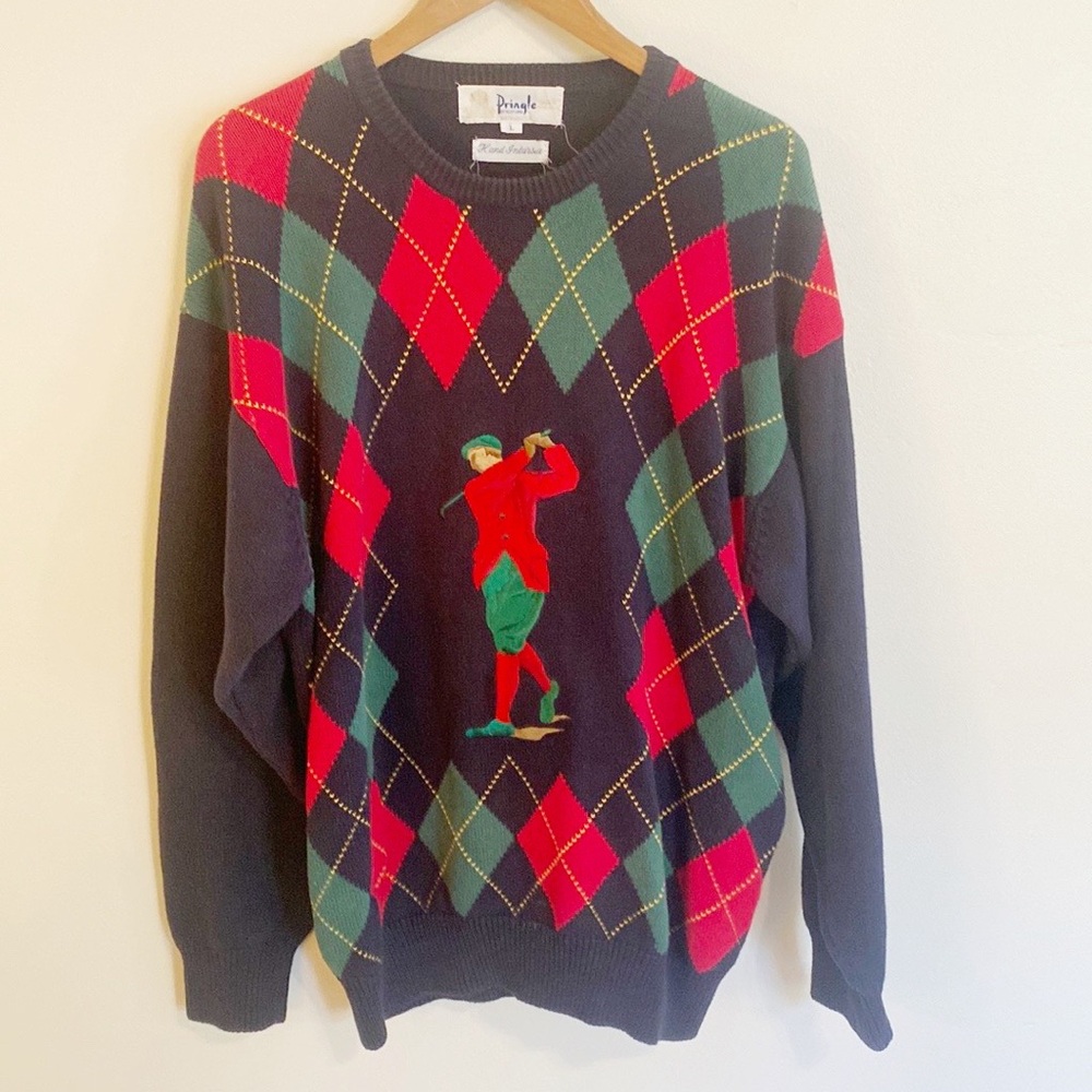 Vintage Pringle Argyle Golf Golfer Knit Sweater Scotland